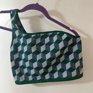 Free People Geometric One Shoulder Sports Bra, Blue/Green